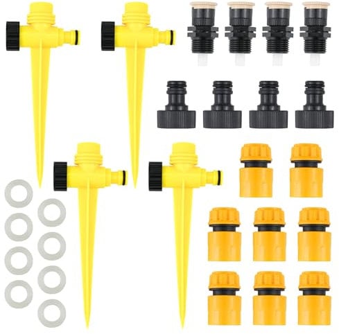 VicBou Aspersores de Riego para Césped, 4 Piezas Automáticos Ajustables, Giratorios 360°, para Manguera de Jardín y Plantas