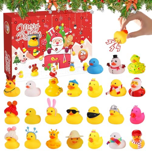 SPERMUOY Gummiente Adventskalender 2024,Adventskalender Enten Baby Adventskalender Weihnachten Enten Adventskalender Weihnachten Gummi Enten Badespielzeug für Kinder Jungs Mädchen