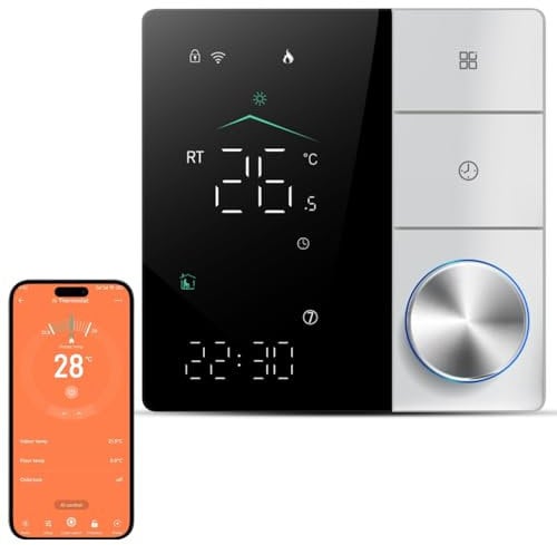 Irishom 2024 Upgraded AI WiFi Thermostat Electric Heating with AI Intelligent Learning/App Control/LED Digital Touch Screen-Black and White