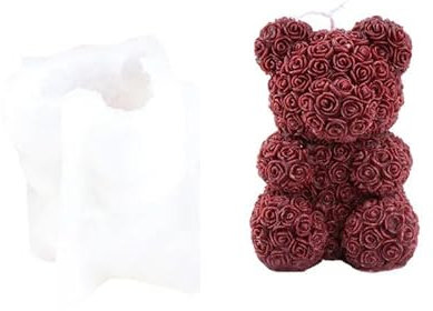 TAIGUHUI Kerzenform Silikonform for Kerzen mit Rosenbär, handgefertigt, geometrische Aromatherapie-Kerze, Gips, Bärenform, Kuchen, Schokoladenformen, Bastelgeschenke Kerzenform Silikon(Rose Bear)
