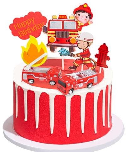 Feuerwehrauto Cake Topper,7PCS Feuerwehrmann Tortendeko Geburtstag Kuchen Deko Figuren Happy Birthday Kindergeburtstag Deko Torte Geburtstagsdeko Kuchendeko Feuerwehrmann Geburtstagsparty