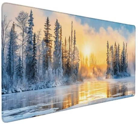 Tapis de Souris XXL 900x400x3mm Tapis Souris XXL Gaming, Tapis Bureau Antidérapant Étanche, sous Main Souris à Bords Cousus pour Gamer, Ordinateur, PC, Ergonomique (Jaune, Coucher De Soleil) 2-9