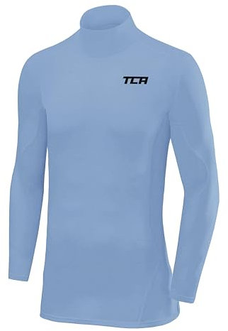 TCA Men's SuperThermal Compression Base Layer Football Running Top Long Sleeve Thermal - Mock Neck - Ice Blue, XXL