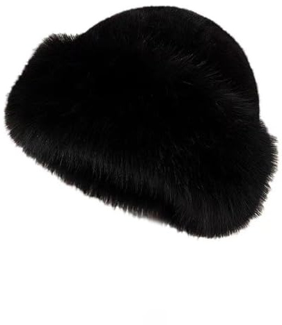 YGSIKY Übergroßer Winter-Anglerhut aus Kunstpelz für Damen, Flauschiger Anglerhut für Damen, Flauschige warme Mütze, pelzige Fischermütze für Damen für Freizeit, Ausflüge, Sport, Skifahren (Black)