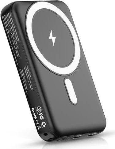 Gabless Power Bank, 10000mAh Magnético Powerbank PD 20W Carga Rápida Cargador Inalámbrico Portátil con Entrada y Salida Tipo C Compatible con MagSafe para iPhone 16/15/14/13/12 Serie (Negro)