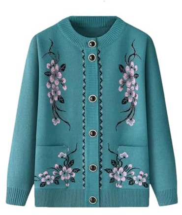 SaoBiiu Gilet en tricot pour femme d'âge moyen et âgée, cardigan d'hiver ample à col rond, manteau de grand-mère, bleu, XL
