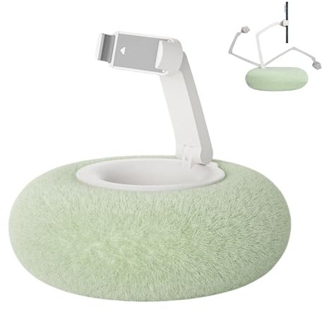 Fuzzy Bowl with Holder, Tablet Pillow Stand, Compatible with 4.7-13 Phone/Tablet, 360°Adjustable Phone Holder for Bed with Soft Plush Fabric, Detachable Bowl