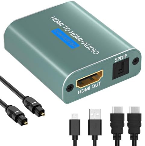 Extracteur Audio HDMI,Adaptateur HDMI Optique Compatible avec HDCP,DTS Numérique et PCM,Convertisseur HDMi en Optique pour Blu-ray,DVD,PS4,PS5,Xbox,Ordinateur Portable
