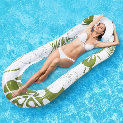 Schwimmmatte Netz, Shyllin Poolliege, Tragbar und Langlebig, Wasser HäNgematte, Geeignet zum Fotografieren, Sommer, Schwimmbad, Party, WasserhäNgematte mit Netz, Pool Luftmatratze (Blume Grün)
