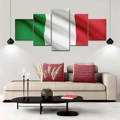 Quadro Su Tela 5 Hd Bandiera Italiana Poster Opere D'Arte Wall Art For Living Room Home | Con Cornice 200 X 100 Cm | -/Camera Da Letto/Ufficio/Hotel/Ristorante/Foto/Poster/Murale/A-358151034525