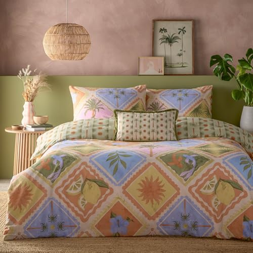 furn. Tropicala Duvet Cover Set – Reversible Tropical Pastel Holiday Polycotton (Multicolour – Super King)