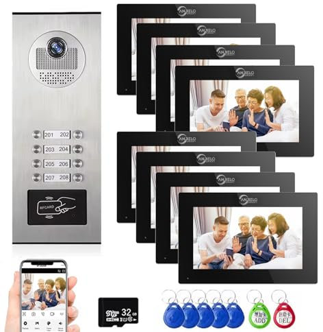 Verdrahtete Video-Sprechanlage für Wohnungen,1080P Video-Türklingel,6 Einheiten 7-Zoll-Touch-Monitor Video-Türsprechanlage für Innen und Außen, Bewegungserkennung,tuya (1 Türklingel + 8 Monitor)