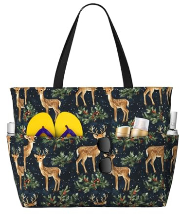 GVYGVY Große Strandtasche für Damen, sanddicht, mit Hirsch-Motiv, Sommer-Tragetasche für Reisen, Arbeit, mit Reißverschluss
