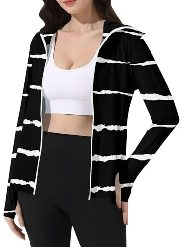 Generisch Sommerjacke Damen Leicht Sportjacke Uv-Schutz Atmungsaktiv Uv Schutzkleidung Farbverlauf Bedruckte Sport Jacke Fitness Wanderjacke Wasserdicht Outdoor Hose Hoody mit Kapuze Softshelljacke