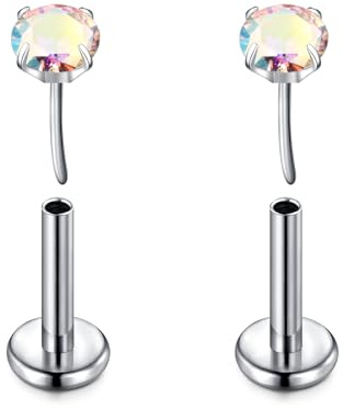 D.Bella G23 Titan Labret Piercing Ohrringe Threadless Push In Lippenpiercing Lippenstab Nasenpiercing Helix Tragus Conch Piercing Schmuck