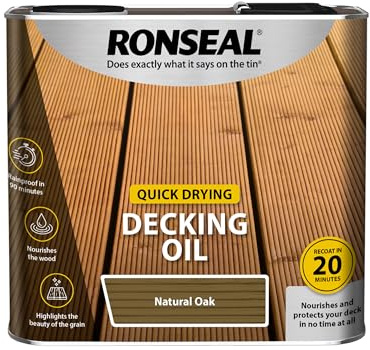 Ronseal | Quick Drying Decking Oil | Natural Oak | 2.5L | RSLQDDONO25L| | Penetrating oil formulation enhances water repellency and weather resistance across exterior timber decking.
