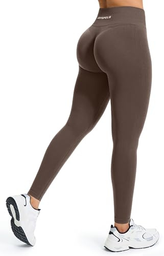 JOYSPELS Gym Sport Leggings Damen, Sporthose Damen Lang Blickdicht Po Push Up Booty Lifting Seamless Leggins Tights BrauneLinsen S