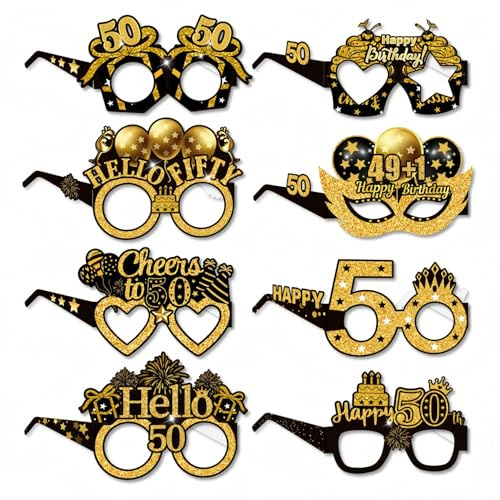 Lekabee Papierbrillen Dekorationen zum 60. Geburtstag für Männer und Frauen Schwarz-goldene Papierbrillen als Fotorequisiten zum 60. Geburtstag, Vintage Geburtstagsartikel für 60-Jährige