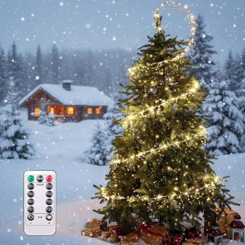 Floating Spiral Christmas Tree Lights, Weihnachtsbaum Lichterkette, 30M 300 LED Warmweiß Weihnachtsbeleuchtung Innen Außen mit Fernbedienung, Kristallperlen-Girlanden & Eisendraht für Tannenbaum Deko