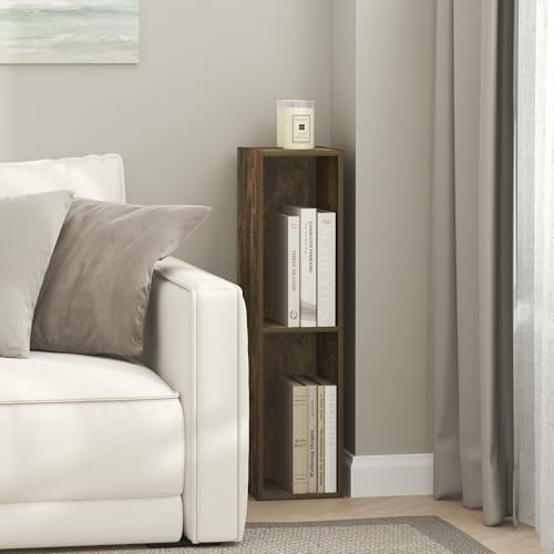 Furinno Fulda Bücherregal, 3-stöckiges schmales Bücherregal, Regal mit 8-Zoll breitem Stauraum, 23,6(T) x 20,0(B) x 80,0(H) cm, für Wohnzimmer, Schlafzimmer, Home Office, Amber-Kiefer