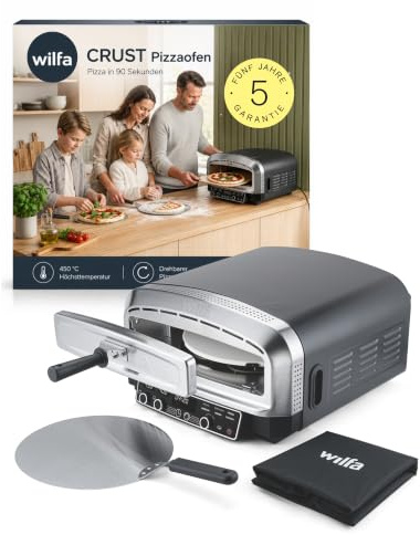 Wilfa CRUST Elektrischer Pizzaofen 2200W I Pizzaofen für bis zu 450 °C mit drehbarem 13 Pizzastein I Pizza in ca. 90 Sekunden I 6 Programme, Smart Panel & separate Ober-/Unterhitze