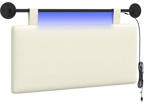 vidaXL Hängendes Kopfteil Mit LED Licht Creme Cordstoff, Moderner rechteckiger Wand-Kopfteil, weich gepolstert, verstellbare Rückenlehne, platzsparender Bett-Zubehör