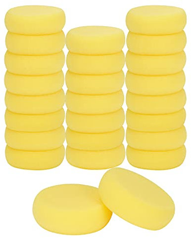 BELLE VOUS 25er Set Runder Synthetischer Kunst Schwamm - 7,3 cm - Gelber Weicher Schwamm für Handwerk & Hobbys - Künstlerschwamm für Farbe, Ton, Keramik, Gesichtsbemalung, Haushalt & Töpfer Werkzeug