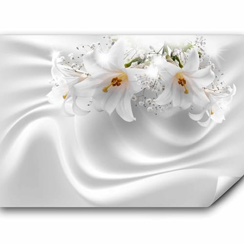 Fototapete murando Blumen Lilien 250x175 cm Vlies Tapeten Wandtapete XXL Moderne Wanddeko Design Wand Dekoration Wohnzimmer Schlafzimmer Büro Flur Blume Abstrakt weiß 3D Optisch Illusion b-C-0158-a-a