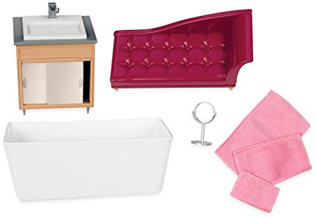 Lori Luxus Badezimmer Set, Zubehör für 15 cm Mini Puppen, Badewanne, Waschbecken und mehr – Puppenzubehör, Accessoires – Spielzeug für Kinder ab 3 Jahre