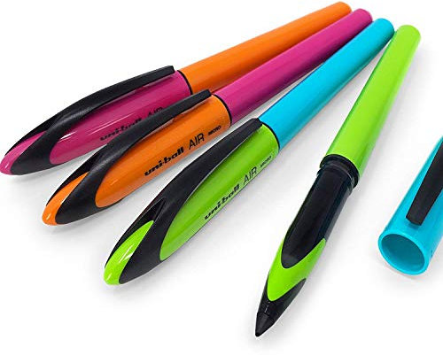 Uni-Ball Air – 0.5mm Rollerball - Blue, Green, Pink and Orange Barrel - Black Ink – Pack of 4 - UBA-188E-M