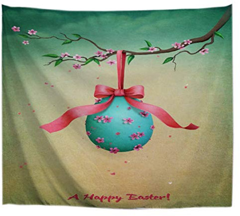 A.Monamour Wanddekor Wandteppiche Osterei Mit Rotem Schleife Hängen Auf Kirschbaum Zweig Drucken Weichem Stoff Wand Tapisserie Wandbehänge Für Baby Kinder Schlafzimmer Saisonalen Wanddekore 180X230 Cm