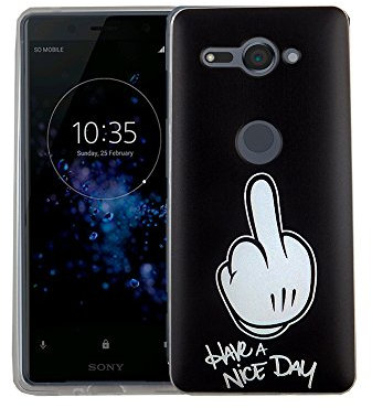 König Design Handyhülle kompatibel mit Sony Xperia XZ2 Compact Silikon Case Hülle Sturzsichere Back-Cover Handyhülle - Have A Nice Day Weiß Schwarz