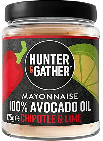 Hunter & Gather Chipotle & Lime Avocado Oil Mayonnaise 175g | Seed Oil Free I Made with Pure Avocado Oil & British Free Range Egg Yolk | Paleo, Keto, Gluten Free Avocado Mayonnaise | Smoky & Fiery