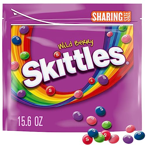 SKITTLES Wild Berry Chewy Candy Share Size Movie Night Party Favor Candy Snack, 15.6 Oz Resealable Bag