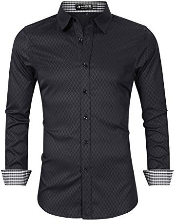 Kusonn Chemise Homme Manches Longues sans Repassage en Fibre de Bambou Noir M