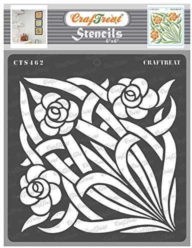 CrafTreat wiederverwendbare Ranken-Blumen-Schablonen zum Malen auf Holz, Leinwand, Papier, Stoff und Wand – Buntglas-Blumen- und Ranken-Schablonen – 15,2 x 15,2 cm – DIY-Kunst- und Bastelschablonen