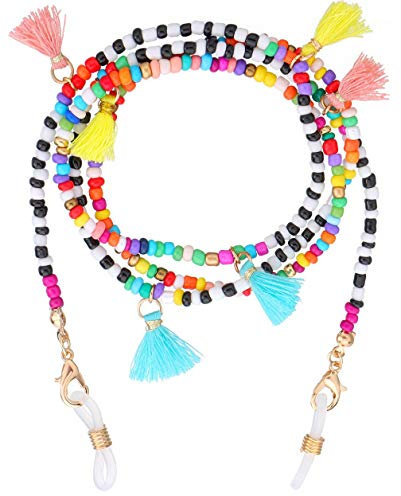 VINCHIC Bunte Brillenkette mit Perlen und Sonnenbrillenhalter, Brillenband, Halskette, Kordel für Damen, 01 - flippige farbige Perlen, 70 cm