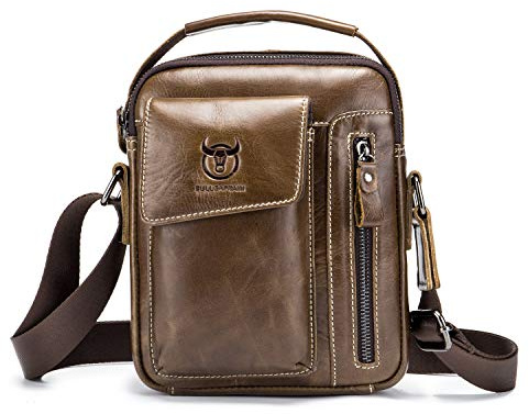 FANDARE Vintage Umhängetasche Herren Schultertaschen Leder Arbeitstasche Shoulder Crossbody Messenger Bags Handy Umhängetasche Handtasche Männerhandtasche Arbeit Outdoor Reise Wasserdicht Schulranzen