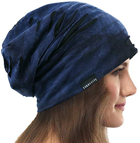 VECRY Damen Slouchy Mütze Dünne Sommer Schädelkappe Turban Sanft Schlafen Chemo Strickmützen (A Marine)