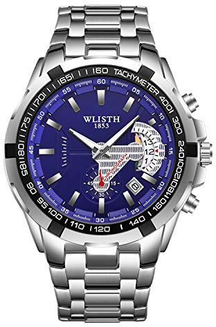 rorios Herrenuhr Analog Quarz Armbanduhr Multifunktionale Herren Uhren mit Kalender Leuchtend Edelstahl Armband Wasserdicht Business Uhren Blau