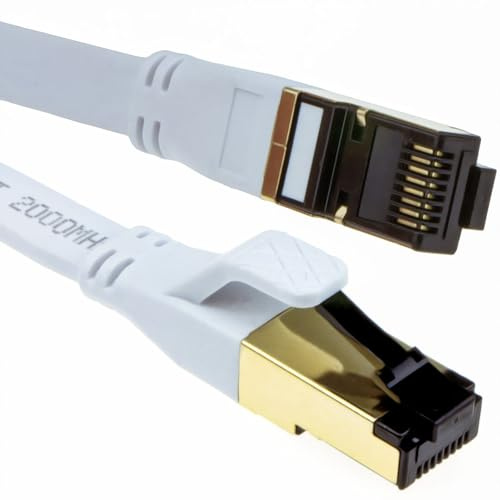 kenable Flat Cat8 Ethernet Cable SSTP Shielded 2000MHz 40Gbps RJ45 Network Lead 1m White