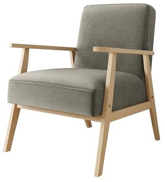 Mirjan24 Sessel Wikez, Polstersessel mit Holzarmlehne, Lehnstuhl, Holz Stuhl, Retro Sessel, Sitzmöbel Wohnzimmer (Magic Velvet 2217)