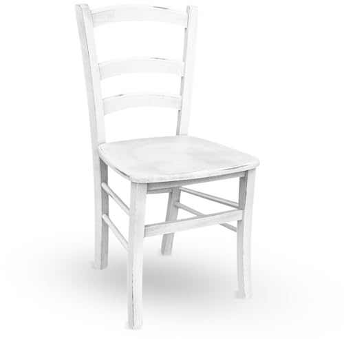 okaffarefatto zimbardi costanza Stuhl aus Holz Modell Venezia antik weiß mit Sitzfläche aus Massivholz