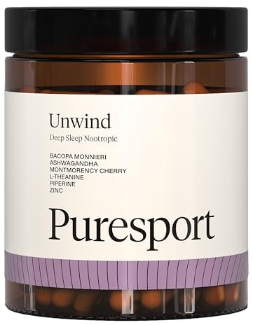 Puresport Unwind Deep Sleep Nootropic (60 Capsules) | All-Natural Sleep Support | Optimised Cognitive Performance | Reduced Stress | Vegan | with KSM-66 Ashwagandha, Montmorency Cherry & L-Theanine