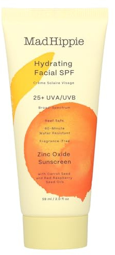 Mad Hippie Hydrating Facial SPF 25+, Zinc Oxide Sunscreen, Reef-Safe Face Cream, Fragrance-Free, 2 Oz