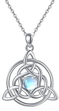 OHAYOO Keltischer Knoten Kette Damen 925 Sterling Silber Mondstein Anhänger Halskette Regenbogen Mondstein Keltischer Knoten Schmuck Damen Mädchen Kinder
