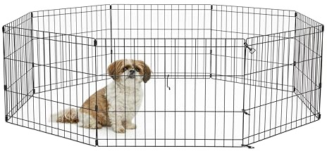New World Folding Metal Dog Exercise Pen and Pet Playpen with No Door, Includes Grounding Stakes and Provides 1.5 Meters of Play Space, 46cm Tall, Black E-Coated