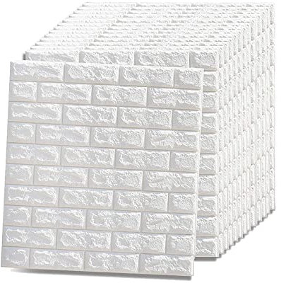 VASEN 20pcs Carta da Parati Adesiva Muro, 77 cm x 70 cm 3D Pannelli Decorativi per Pareti Mattoni per Cucina Soggiorno, in PVC, Bianco