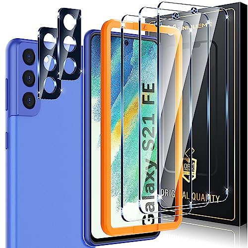 UniqueMe 5 Pièces Verre Trempé pour Samsung S21 FE Protection, 3 Pièces Protection Ecran 2 Pièces Verre Trempé Protection d'objectif,Compatible avec ID d'empreintes Digitales