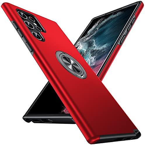 Anqrp Hiddenian Serier Hülle für Samsung Galaxy S22 Ultra 5G, [Eingebetteter Ständer] [Wärmeableitung] Schwerlast Mehrschichtig Ring Schutzhülle für Samsung Galaxy S22 Ultra (6,8 Zoll), Rot